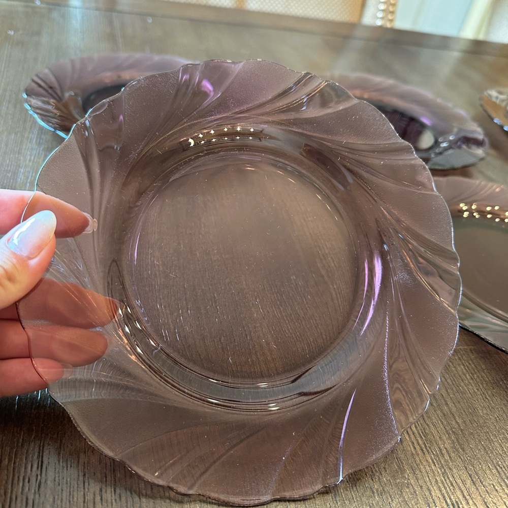 Vintage -Duralex Rivage Amethyst Purple Glass Swirl Plates (8) by Bormioli Rocco